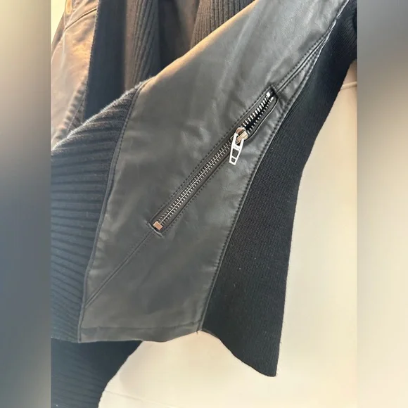 Blank NYC Black Leather Jacket Ribbed Drape Front Moto Lightweight | Size XS - Picture 11 of 16